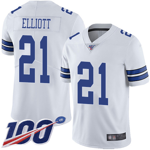 Men Dallas Cowboys Limited White Ezekiel Elliott Road 21 100th Season Vapor Untouchable NFL Jersey